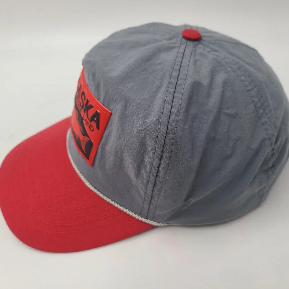 Vintage Alaska Hat Adjustable Rope Nylon The Great‎ Land Fish Gray Red Outdoors